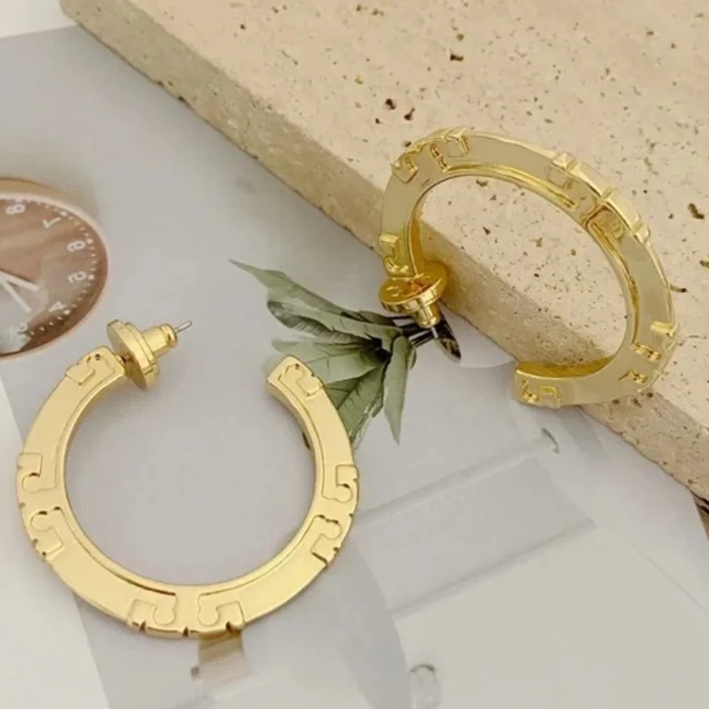 Tory Burch Icon Hoop Gold Logo Earrings